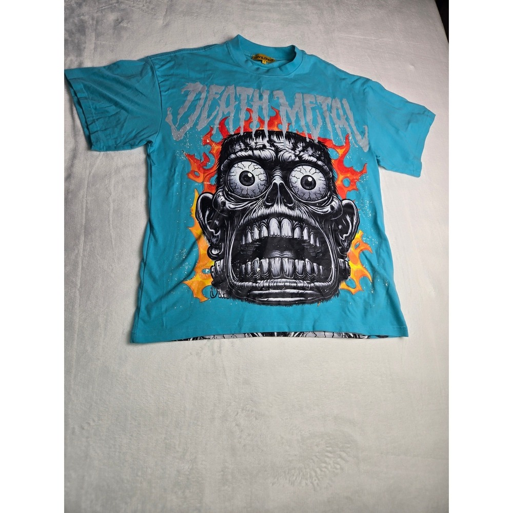 Civilized Death Metal Zombie Graphic T-Shirt Turquoise Blue‎ Mens S Streetwear